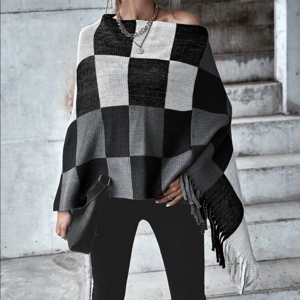 Black and white checkered poncho